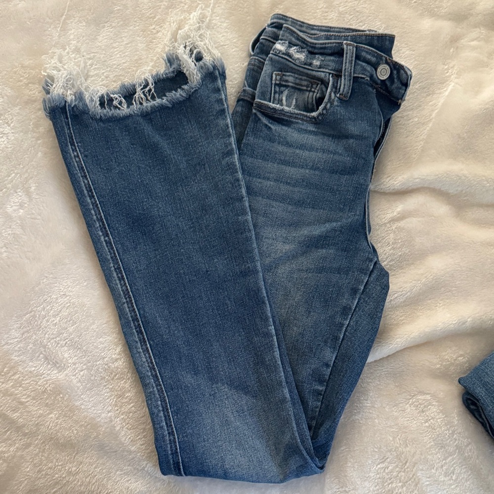 Flying Monkey Frayed Hem Blue Boot Cut Jeans
